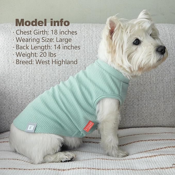 KYEESE 2Pack Waffle Dog Shirts for Small Dogs Stretchy Dog T-Shirts Lightweight Pet Tank Top Sleeveless Striped Dogs Shrit Vest Breathable, Large, Green+Striped