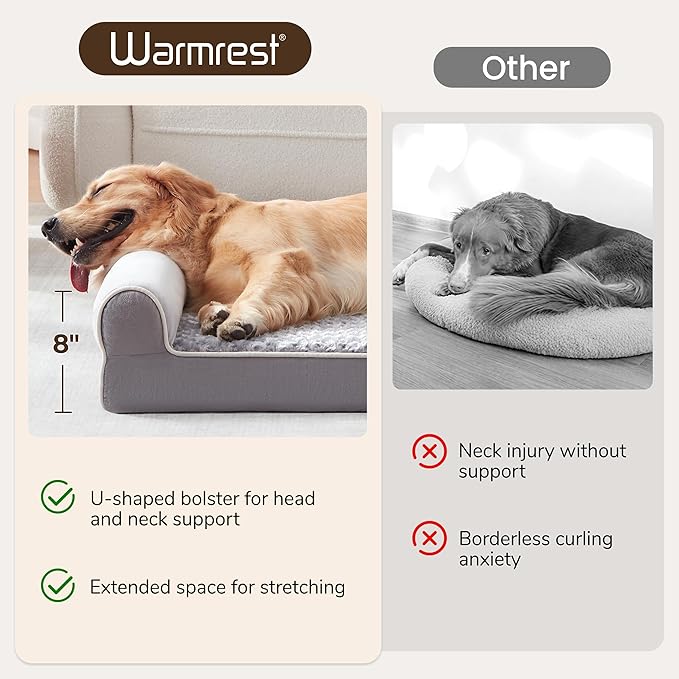 Orthopedic XL Dog Beds, Waterproof Pet Bed for Extra Large Dogs, Non-Slip Bottom and Egg-Crate Foam Large Pet Couch Sofa with Washable Removable Cover, Light Grey
