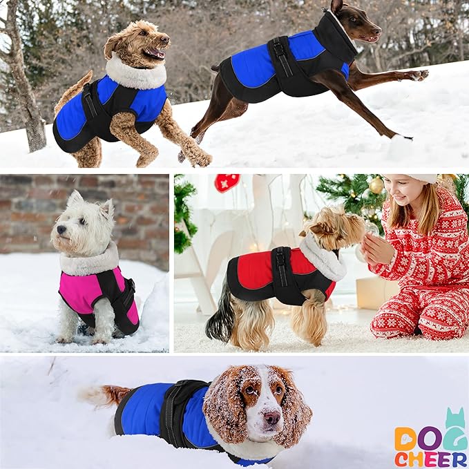 Dogcheer Waterproof Dog Coat, Christmas Dog Winter Jacket, Adjustable Puppy Fleece Coat for Cold Weather, Reflective Turtleneck Snow Jacket for Small Medium Large Dogs - Pink, 2XL