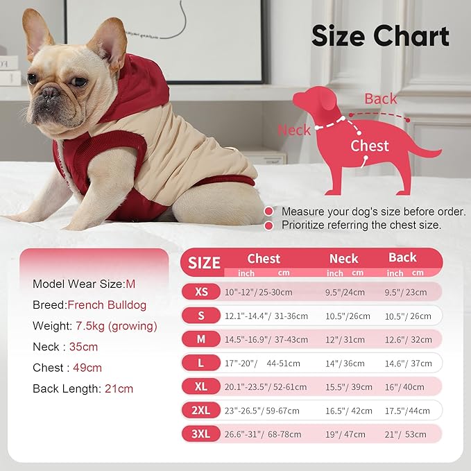 Fleece Lining Extra Warm Dog Hoodie in Winter for Small Dogs Jacket Puppy Coats with Hooded,Beige and Red M