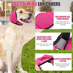 SlowTon Quiet Ears Dog Hoodie - 2 Pcs Ear Wrap Dog Ear Muffs Noise Protection, Anxiety Relief Dogs Hat Calming Hood Head Cover, Pet Headband Dogs Ear Protector for Grooming, Force Drying (Pink,L)