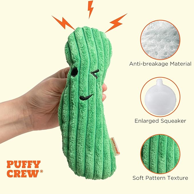 Squeaky Dog Plush Toy, Bite_Stick Collection, 8'', for Small and Medium Dogs (Cucumber)