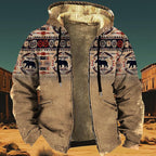 Men's Western Aztec Jackets Hooded Cowboy Hoodie Warm Full Zip Ethnic Vintage Long Sleeve Coat Fall Winter Tops