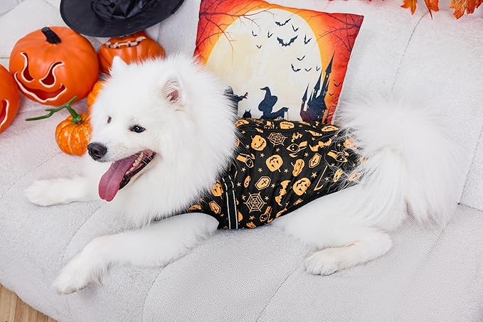 Aiboria Winter Dog Coat Windproof Fleece Jacket with Chest Strap Dog Vest Harness Halloween Black L