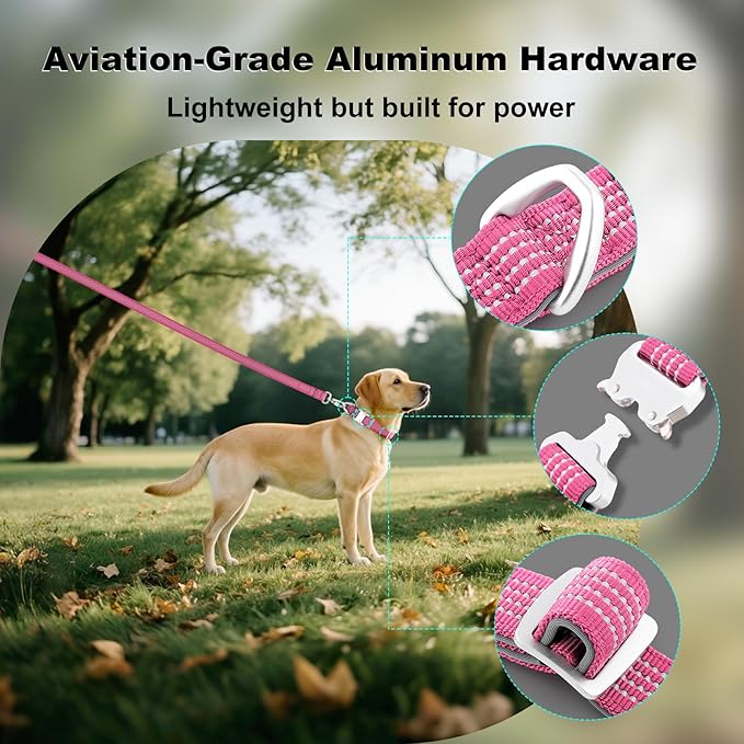 Plutus Pet Reflective Dog Collar with Aviation Aluminum Buckle, Neoprene Padded for Comfort, Lightweight, Heavy Duty Nylon Collar for Puppy Small Medium Large Dogs (Pink, M)