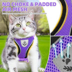 PUPTECK Cat Harness and Leash Set Escape Proof Reflective Cat Walking Harness Adjustable Soft Breathable Mesh Vest for Small Pets, Purple, M