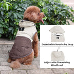 Detachable Hooded Dog Coat with Harness for Small Dogs,Super Warm Fleece Puppy Jacket for Cold Winter Doggie Coats,Brown S