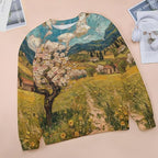 Long Sleeve Shirts for Women Cat Oil Painting Shirt 3D Graphic Sweatshirts Fall Pullover Crewneck Vintage Boho Tops