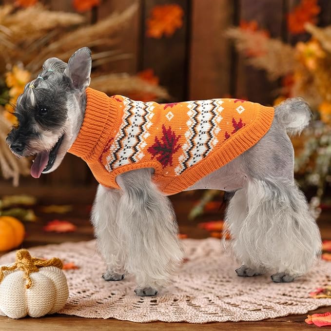 KOOLTAIL Cable Knit Dog Sweater Turtleneck, Cold Weather Pullover Classic Knitwear, Thick Warm Winter Pet Clothes, Fall Maple Leaves Thanksgiving Dog Sweater for Small Medium Large Dogs Cats,Orange SM