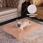 Bedfolks Plush Waterproof Dog Crate Bed, Removable Washable Cover, Faux Fur Pad for Medium Dogs, 29"x21", Camel