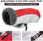 Dog Coat, Waterproof Ripstop Dog Winter Jacket with Leash Hole, Reflective Adjustable Warm Pet Fleece Snow Sweater for Small Medium Large Dogs - Red, 3XL