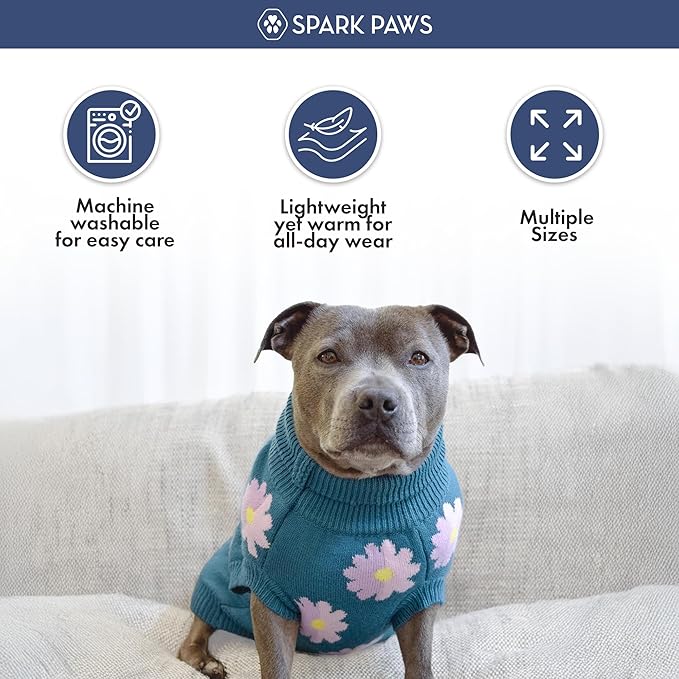 Spark Paws Knit Dog Sweater – Ultra Soft Warm Winter Dog Sweater for Small, Medium & Large Dogs – Stretch Fit Pet Sweater for French Bulldog, Pitbull, Girl & Boy Dogs Jacket, (Flower,S)