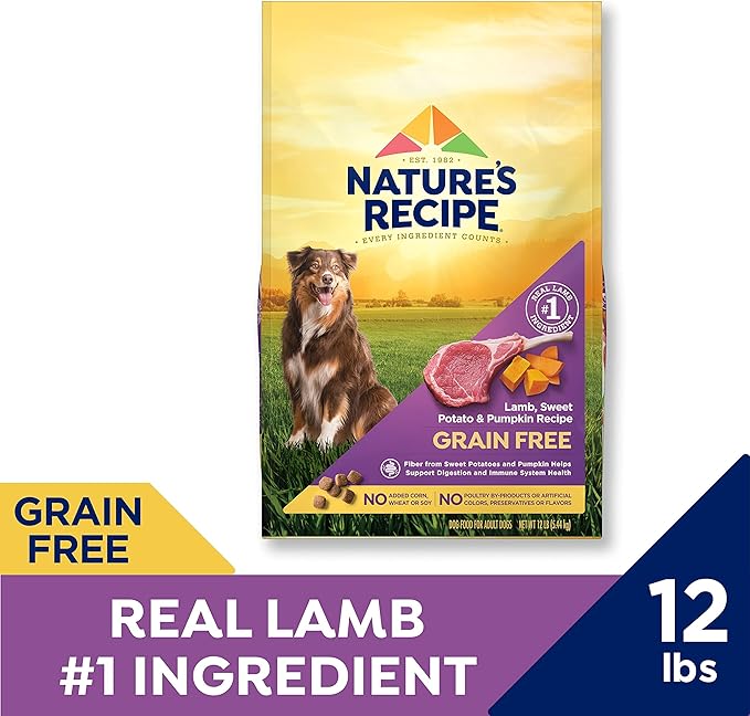 Nature's Recipe Grain Free Dry Dog Food, Lamb, Sweet Potato & Pumpkin Recipe, 12 lb. Bag