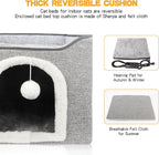 Heated Cat Bed for Indoor Cats, Foldable Cat House with Removable Heating Pad for Cats Small Dog Covered Cat Bed Cave Kitty Hideaway with with Scratch Pad, All Season Use