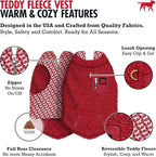 Tuff Pupper Reversible Fleece Sweater Vest for Dogs | Lightweight Comfortable Insulated Jacket | Front Zip Closure | Machine Washable | Built-in Leash Hole | Sizes for All Breeds (Small, Red)