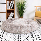 Coohom Oval Calming Donut Cuddler Dog Bed,Shag Faux Fur Cat Bed Washable Round Pillow Pet Bed(30"/36"/43") for Small Medium Dogs (L(30"x24"x8"),Light Brown)