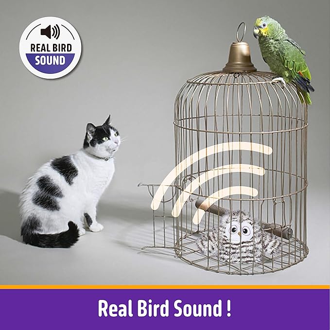 Interactive Cat Toy Rechargeable Automatic Chirping Owl Kitten Toy with Catnip, Auto Beating Wings Flying Bird Cat Toys for Indoor Cats to Play Alone, Never Boredom