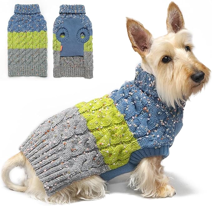 KYEESE Dog Sweater, X-Large (19-27lbs), 3# Green, High-Density Acrylic, Turtle Neck, Color Block, Medium Breeds, Fall Winter Dog Clothes