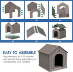 Large Dog House Outdoor Indoor, Durable Plastic Waterproof Doghouse with Air Vents and Elevated Floor, Easy Clean and Assemble for Medium Large Dogs (Classic Grey, 36.2''L×38''W×38''H)