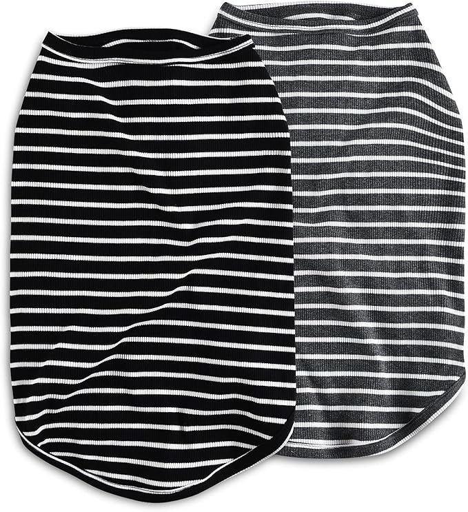 Koneseve Dog Shirt Vest Lightweight Stretchy Dog T-Shirts Soft Cool Sleeveless Stripe Vests Breathable Clothes for Puppy Kitty Cats Small Medium Large Dogs 2 Pack Black + Grey [ 5XL ]