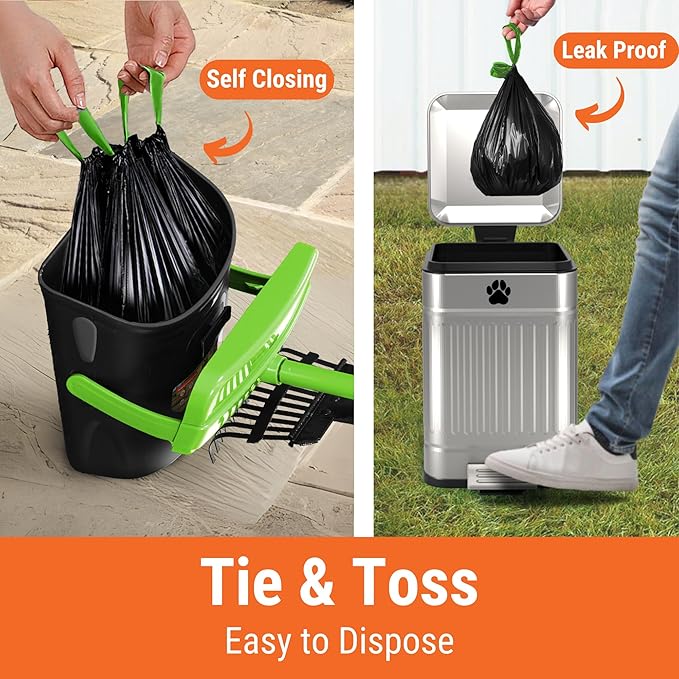 Pupzle Dog Pooper Scooper with Bag Attachment, 40" Long Handle Pooper Scooper for Large Dogs, Dog Poop Scoop for Yard, Large Capacity Swivel Bin and Rake, Lavender Scented Bags (Green)