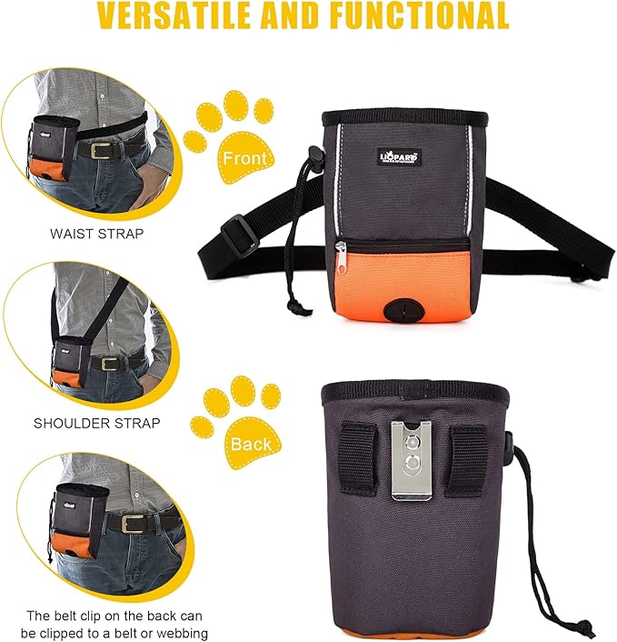 LIOPARD Treat Training Pouch for Dogs, Pet Treat Pouch, Dog Treat Pouches, Dog Treat Bag, Dog Training Treat Bag, Slanted Opening, Ideal for Dog Walking & Training (Orange)