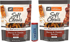 Wiggles & Wags Meaty Sticks, Also Known as Bacon & Cheese Soft Chews, Soft & Chewy Dog Treats for Adult Dogs, Made with Real Beef, 2-6 Oz Packs Bundled with Dog Poop Bag by Gokul Brands