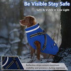 Dogcheer Dog Coat, Waterproof Dog Winter Jacket with Harness, Reflective Adjustable Doggy Cold Weather Coats, Christmas Pet Fleece Snowsuit for Small Medium Large Dogs - Blue, 3XL
