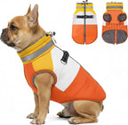azuza Dog Jacket for Medium Dogs Waterproof Dog Coat with Reflective Strips and Harness Built in Warm Fleece Dogs Winter Coat Windproof with Back Zipper, Orange XL