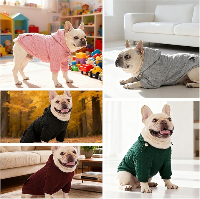 EXPAWLORER Textured Cable Knit Basic Dog Hoodie, Elevated Style Dog Sweater with Leash Hole and Pocket, Soft and Warm Pet Winter Coat, Cold Weather Clothes for Small Medium Large Dogs,Pink M
