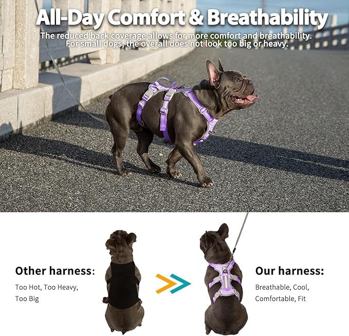 Huntboo Escape Proof Harness,No Slip Dog Harness Escape Proof,Fully Reflective Harness with Handle,Breathable,Durable,Adjustable Vest for Medium Dogs Walking,Training & Running Gear(Lavender Purple,M)