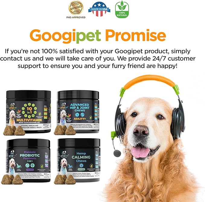 Googipet Premium 10 in 1 Dog Vitamins Multivitamin Chewable with Probiotics for Gut Health, Dog Vitamins and Supplements w/Vitamin C & Glucosamine for Joint Support (Chicken & Vegetable Flavor)