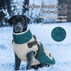 IECOii Dog Winter Coat with Harness Built in, Waterproof Windproof Dog Coats for Large Dogs, Thermal Fleece Cold Weather Jackets with Zip, Outdoor Warm Snow Jacket Reflective, Turquoise Green, XL