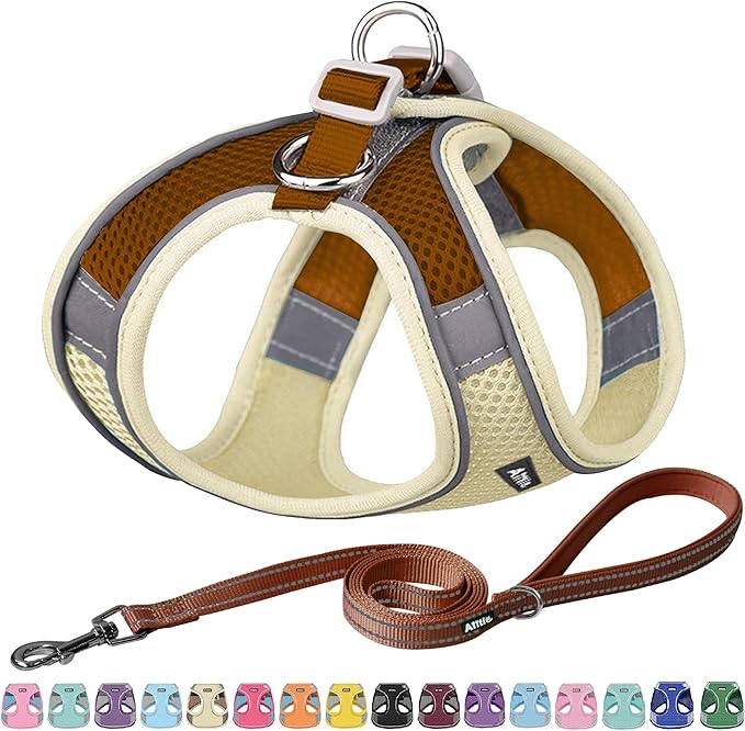 AIITLE Escape Proof Dog Harness - Step in Adjustable Dog Harness No Choke Over with Breathable Mesh and Quick-Release Buckle for Summer- Outdoor Walking, Camping, Training for Medium Dogs Beige XL