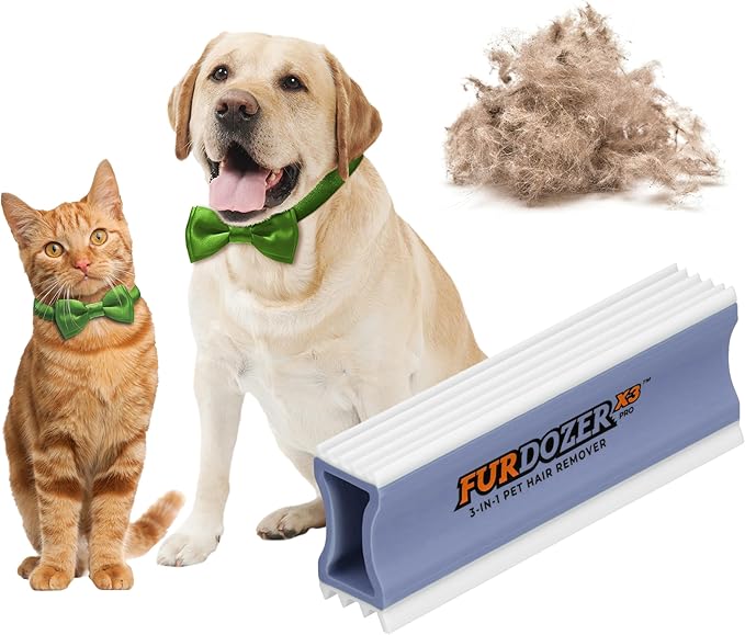FurDozer Pet Hair Remover & Auto Detailing Tools - Cat & Dog Hair Remover for Carpets, Car Interiors, Couches, Bedding, & Pet Furniture (Purple, X3 PRO - 5" Long)
