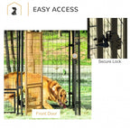PawHut 4.6' x 4.6' x 5' Outdoor Dog Kennel, Welded Wire Dog Kennel Outside Run with 360° Rotating Bowls, Waterproof & UV Resistant Cover, for S&M Breeds, Chickens, Ducks, Red