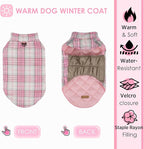 Quilted Dog Winter Coat, Plaid Lined Reversible Vest, Reflective Safety Strip, Cold Weather Pet Apparel Pink M