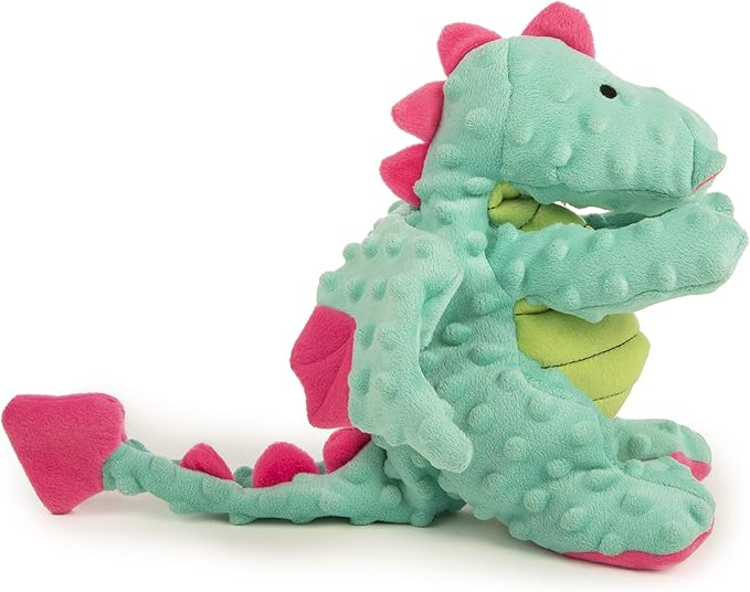 goDog Dragons Squeaky Plush Dog Toy with Chew Guard Technology, Durable Fabric & Squeaker for Active Play, Seafoam, Large