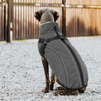 Dog Winter Coat with Harness Built in Warm Puffer Dog Jackets for Small Medium Large Dogs Windproof Waterproof Outfit with Plush Lining and Reflective Stripes (Grey, L)