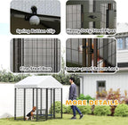PawHut 6' x 4' x 6' Outdoor Dog Kennel, Welded Wire Dog Kennel Outside Run with 360° Rotating & 4 Level Adjustable Bowls, Waterproof & UV Resistant Cover, for S&M Breeds, Chickens, Ducks, Silver