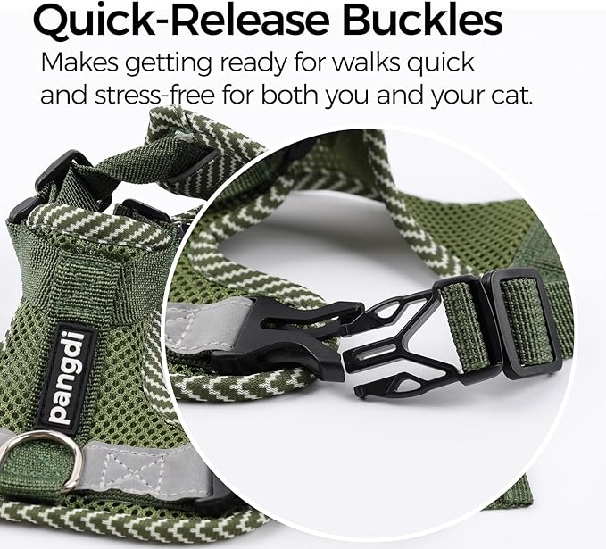 Cat Harness and Leash Escape Proof Medium Kitten Harness Bengal Cat Vest for Walking Travel, Dark Green, M