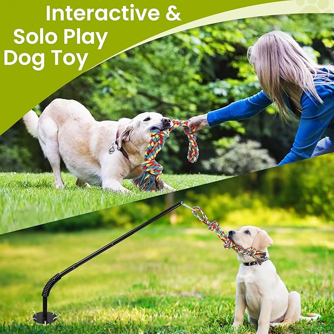 Tether Tug Outdoor Dog Toy with Chew Rope, Adjustable Height Sturdy Metal Tug of War Interactive Pull Pet Toys Exercise Game for Dog Self Play in Yard Park Playground
