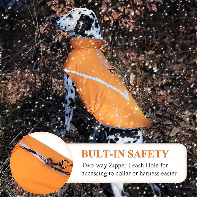 VIVAGLORY Snowrap Dog Coat, Jacket with Harness Hole & Velcro Closure, Dog Coat for Winter & Cold Weather, Fluffy Warm Fleece Lined Reflective Water Resistant for Puppy, XS, Orange