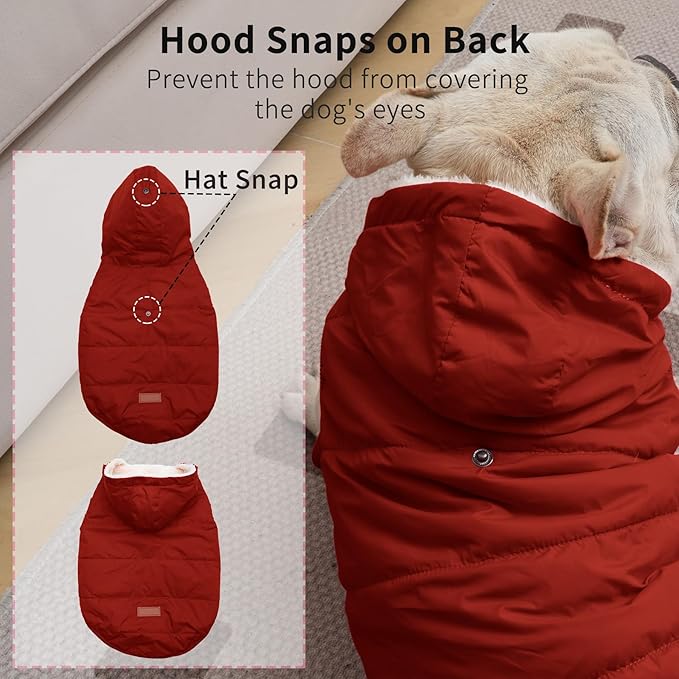 Fleece Lining Extra Warm Dog Hoodie in Winter for Small Dogs Jacket Puppy Coats with Hooded,Red M