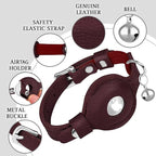 OOPSDOGGY Cat Collar for AirTag Holder, Leather Kitten Collars with Elastic Strap & Bell, Non Breakaway Adjustable Small Pet Collars for Indoor & Outdoor for Boy, Girl (Burgundy)