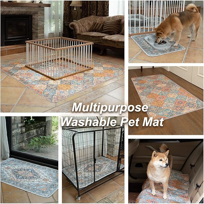 nunubaby Washable Pee Pads for Dogs, Stylish, Non-Slip and Leak-Proof Pee Pads. Reusable Potty Pads for Dogs for Crates and Floors.(Blue/Multi, 72" x72" )