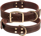 ADITYNA Heavy Duty Leather Dog Collar - Soft and Strong Leather Collar for Large Breeds (Large: Fit 17" - 23" Neck, Brown - Gold Colored Buckle)