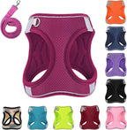 Dog Harness with Leash Set, No-Pull Step-in Reflective Pet Harness with 1 Leash Clips, Adjustable Soft Padded Easy Walk Dog Vest for Small Medium Large Dogs, Cats(Rose Red, Medium)