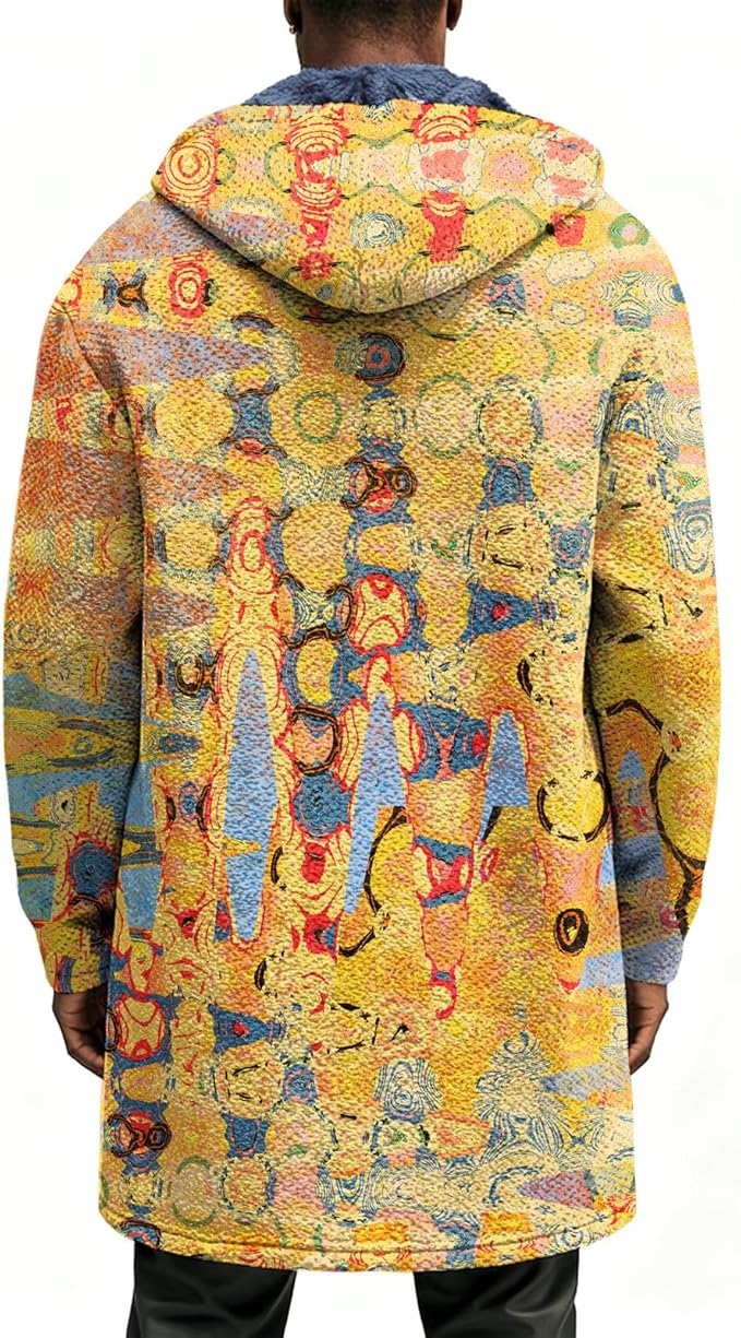 LIZALIG Long Hooded Cardigan Men Japanese Art Style Fashion Cool Graphic Coats Winter Warm Lined Fleece Jacket