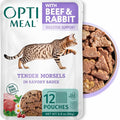 Optimeal Grain-Free Wet Cat Food Pouches – Beef & Rabbit in Savory Gravy, High Protein & Moisture-Rich Tender Morsels, Indoor Adult Cat Food Wet with Natural European Ingredients, 3 oz (Pack of 12)